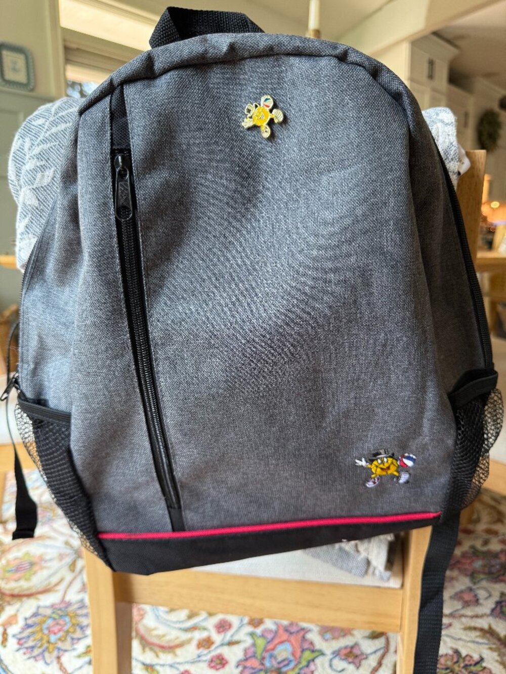 Grey Hit Promotional Backpack with Retro Basketball Character & Enamel Pin